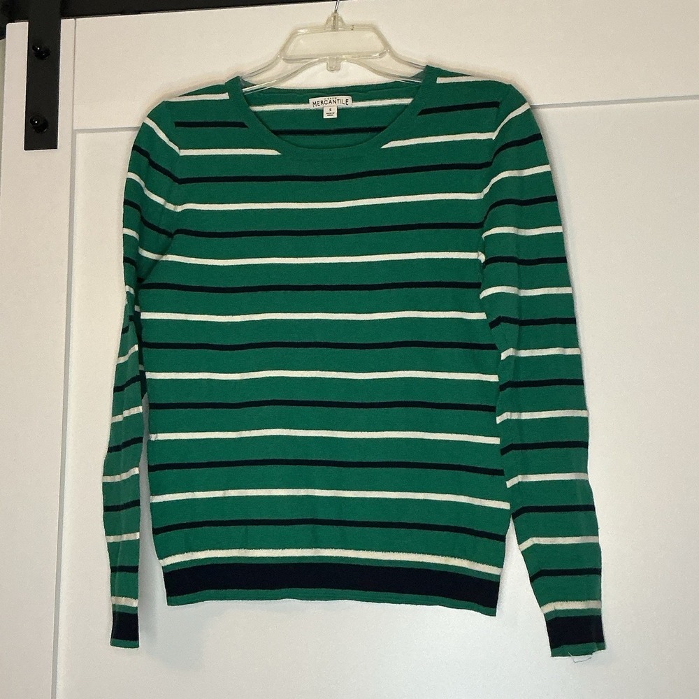 J Crew Mercantile Green Striped Pullover Sweater cotton Women's Small Preppy